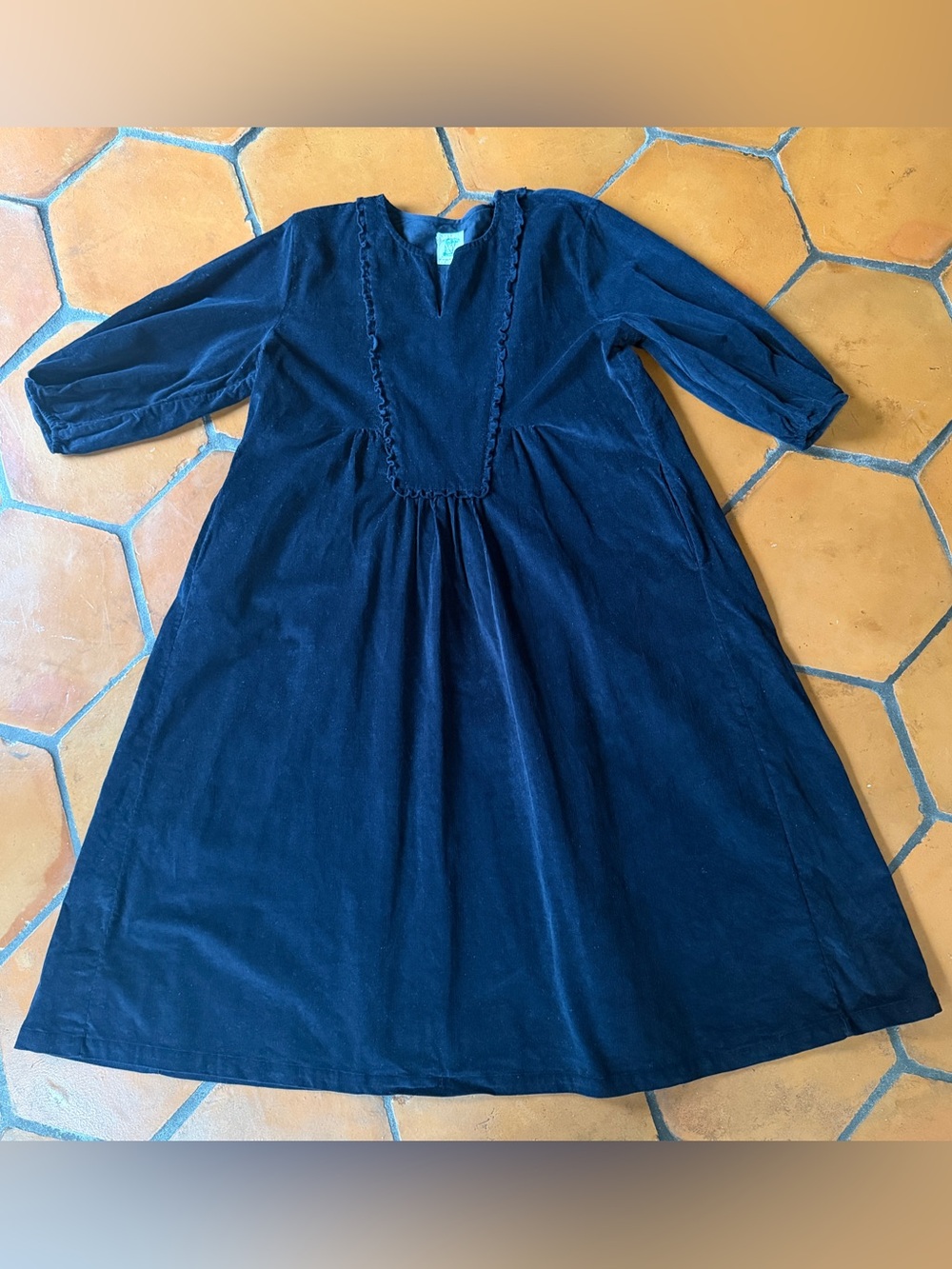 Daydress UK Navy Blue Thick Corduroy Edwardian Victorian Dress Minimalist L / XL
